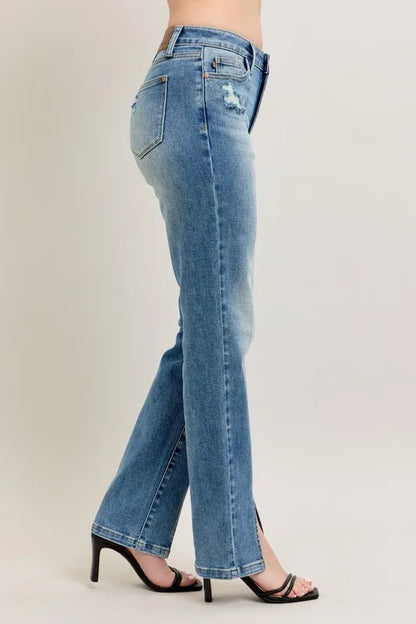 Hazel Blues® | Judy Blue High Waist Vintage Wash Front Seam & Slit Straight
