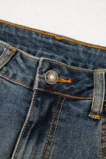 Hazel Blues® |  Exposed Stitching Loose Straight High Waist Jeans