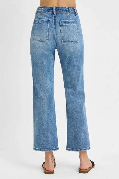 Hazel Blues® | RISEN High Waisted Bootcut Cropped Jeans