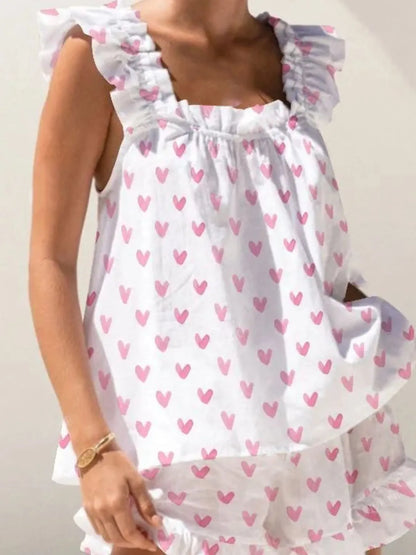 Hazel Blues® |  Ruffled Striped Tank and Shorts Set