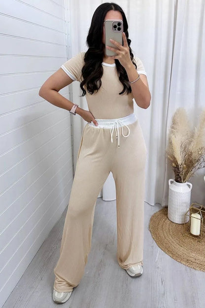 Hazel Blues® |  Contrast Trim Round Neck Top and Pants Set