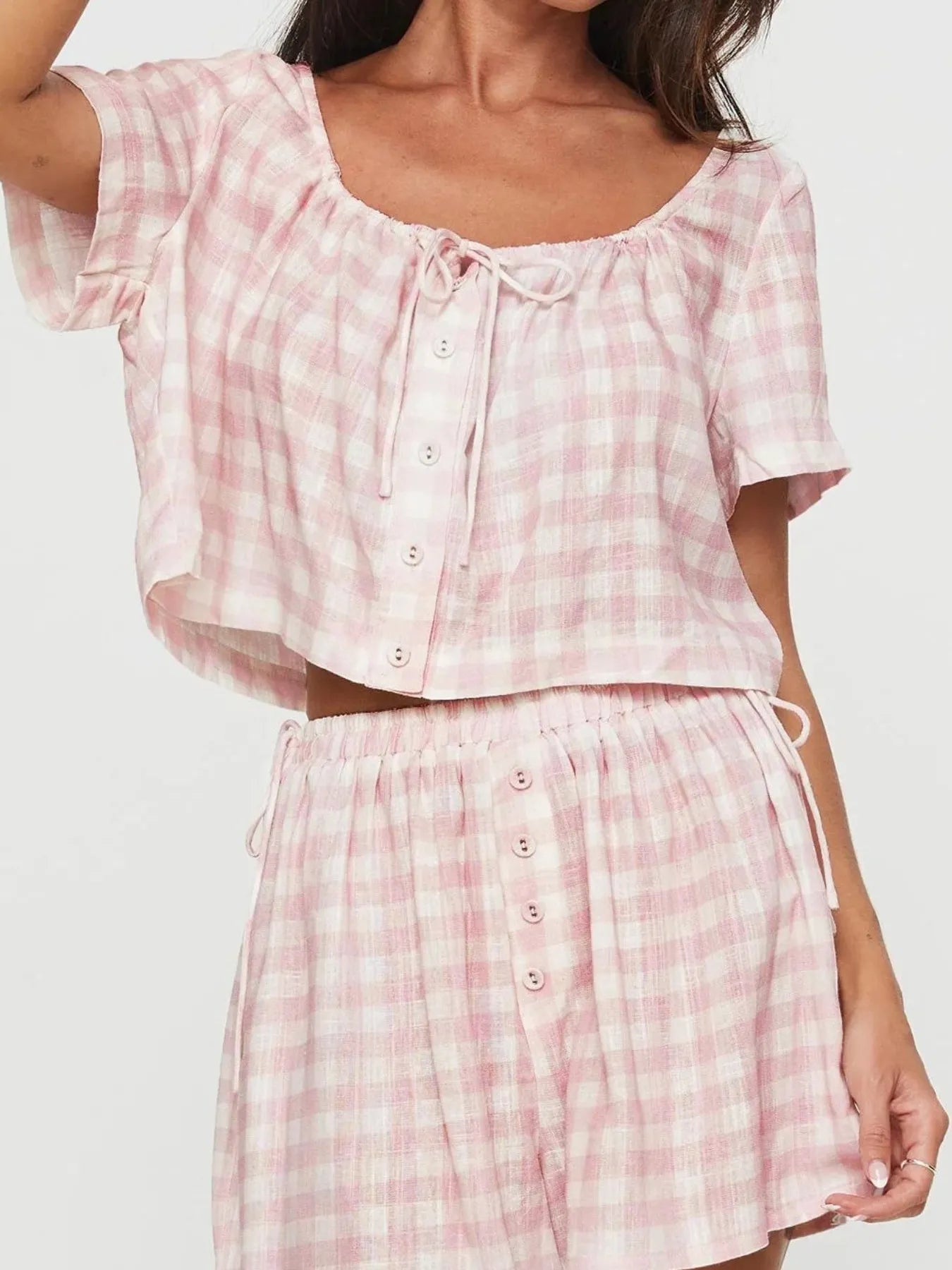 Hazel Blues® |  Gingham Check Top and Shorts Two-Piece Casual Set