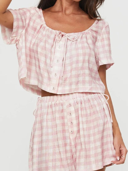 Hazel Blues® |  Gingham Check Top and Shorts Two-Piece Casual Set