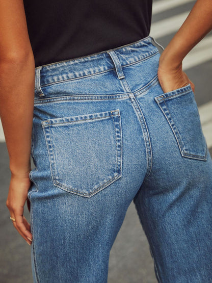 Hazel Blues® |  High Waisted Straight Leg Rolled Jeans
