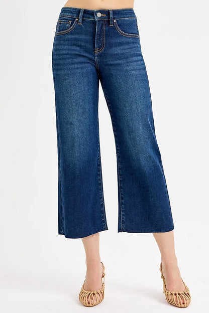 Hazel Blues® | RISEN Tummy Control High Rise Crop Wide Jeans