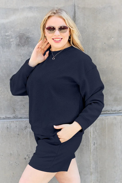 Hazel Blues® |  Double Take Texture Long Sleeve Top and Drawstring Shorts Set