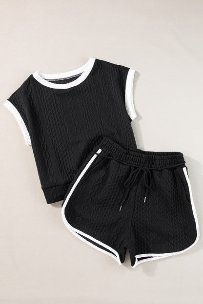 Hazel Blues® |  Contrast Trim Round Neck Top and Shorts Set