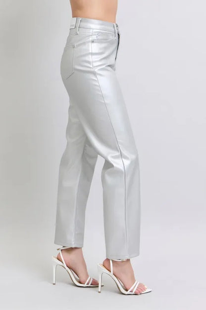 Hazel Blues® | Judy Blue High Waist Silver Faux Leather Pants