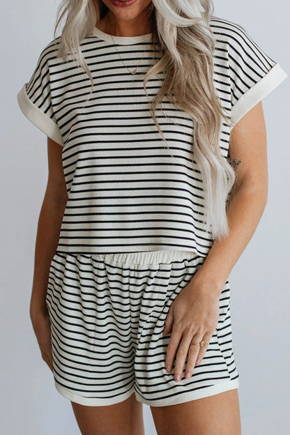 Hazel Blues® |  Striped Contrast Top and Shorts Set