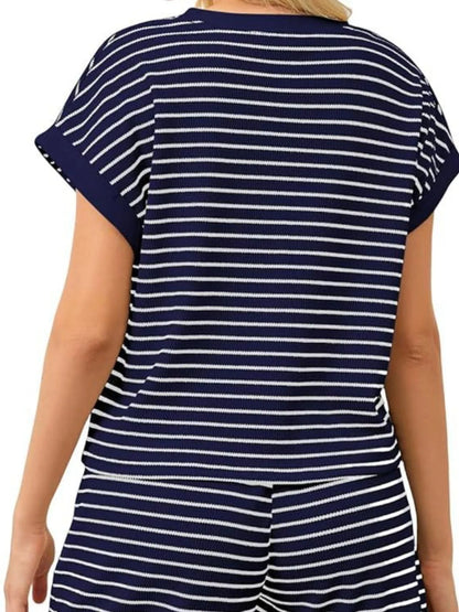 Hazel Blues® | Contrast Striped T-Shirt and Shorts Set