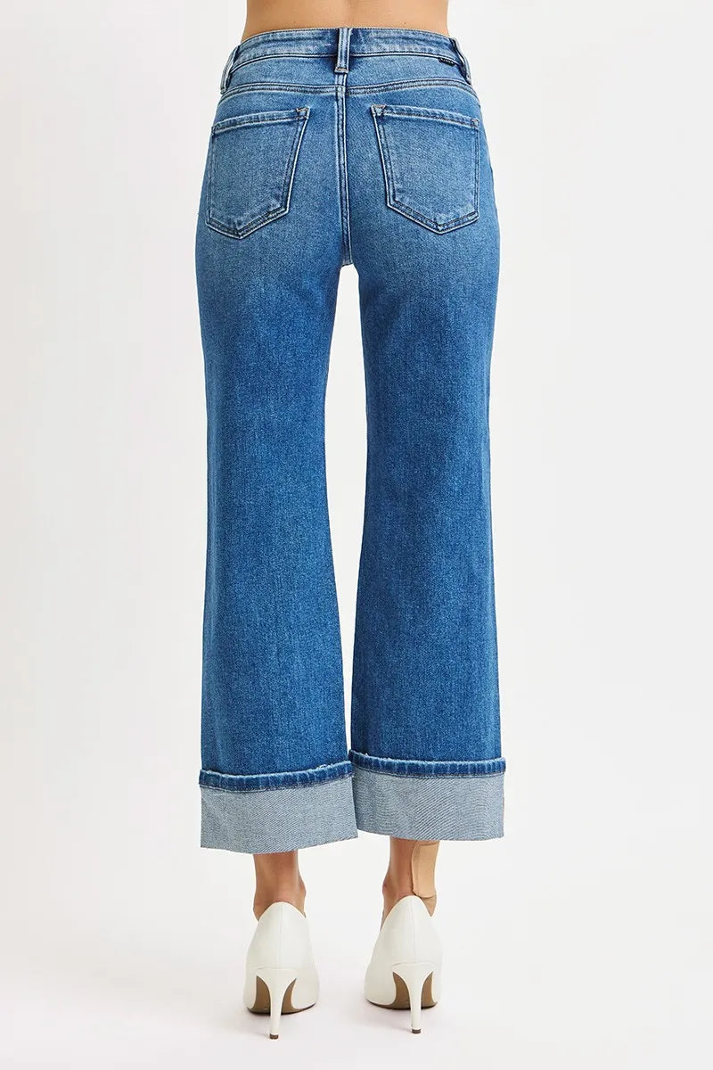 Hazel Blues® | RISEN Mid Rise Crop Straight Cuffed Jeans