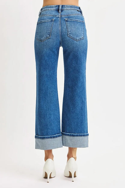 Hazel Blues® | RISEN Mid Rise Crop Straight Cuffed Jeans