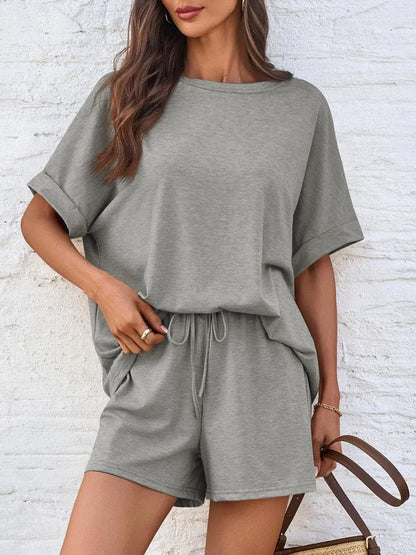 Hazel Blues® |  Round Neck T-Shirt and Drawstring Shorts Set