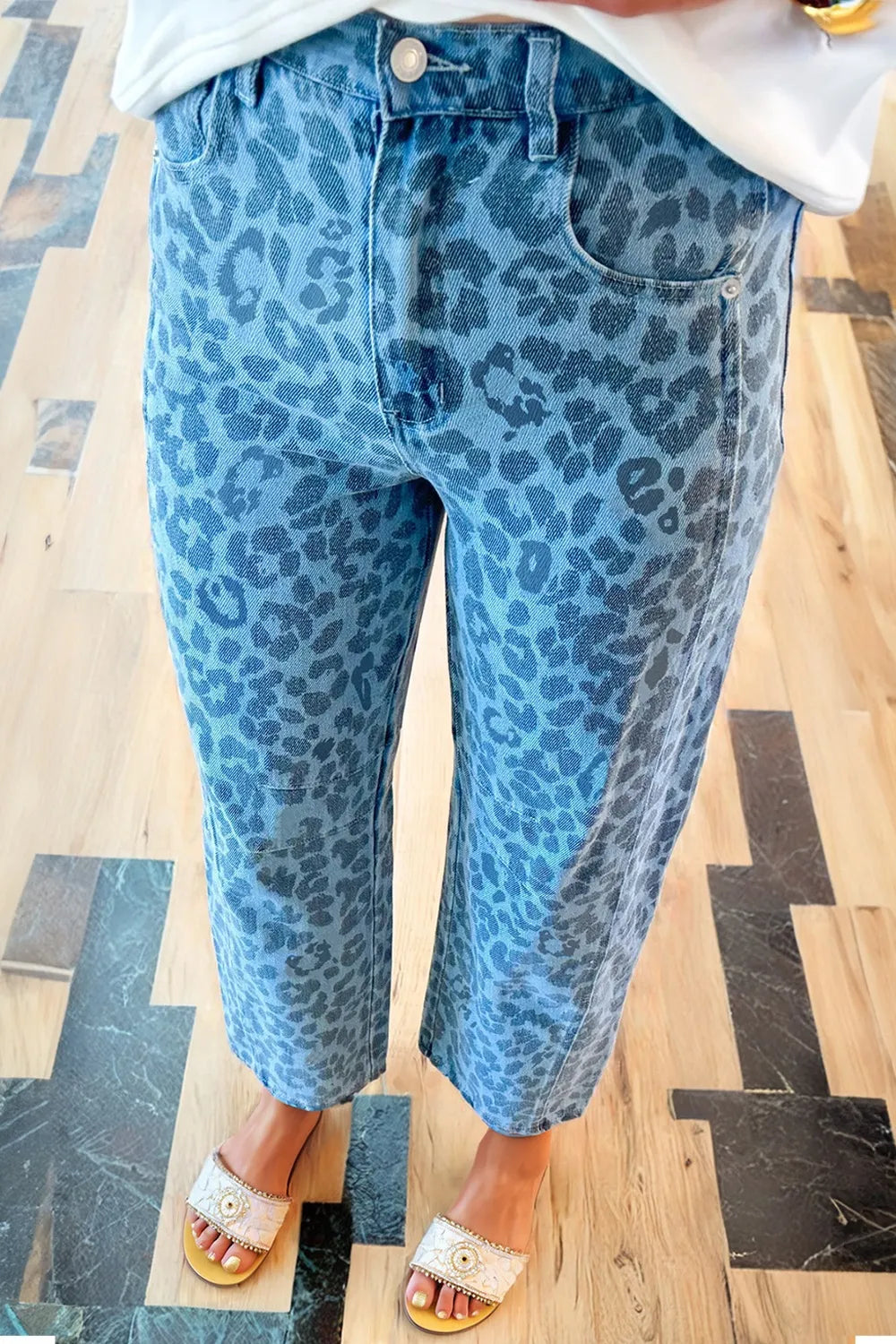 Hazel Blues® |  Leopard Print High-Waisted Relaxed Fit Jeans