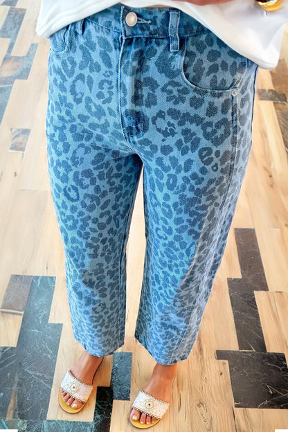 Hazel Blues® |  Leopard Print High-Waisted Relaxed Fit Jeans