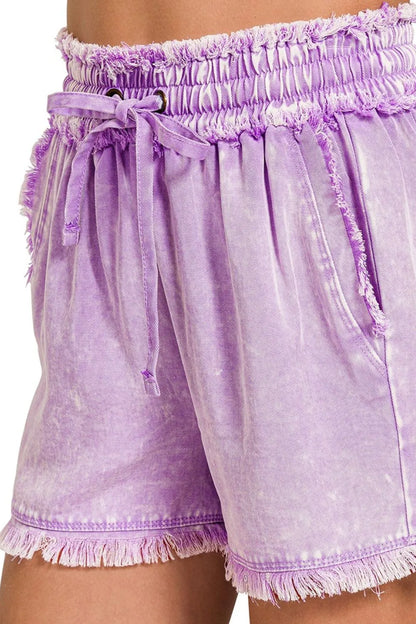 Hazel Blues® |  Zenana Mineral Frayed Hem Washed Shorts