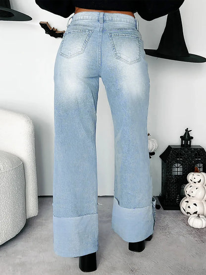 Hazel Blues® |  High-Waisted Wide-Leg Jeans with Cuffed Hem