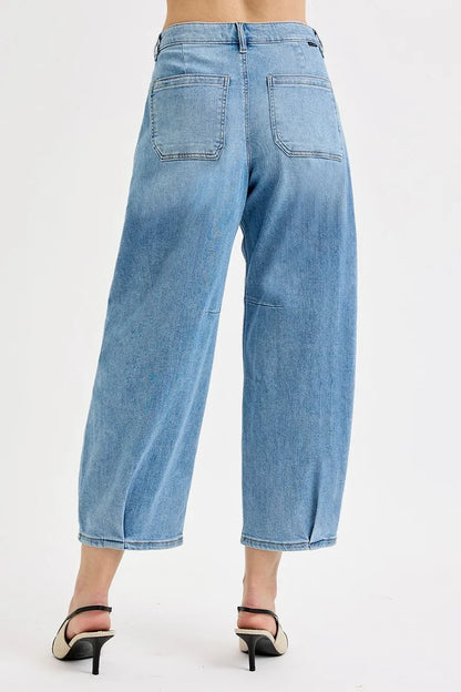 Hazel Blues® | RISEN Mid Rise Fit Crop Wide Volume Leg Jeans