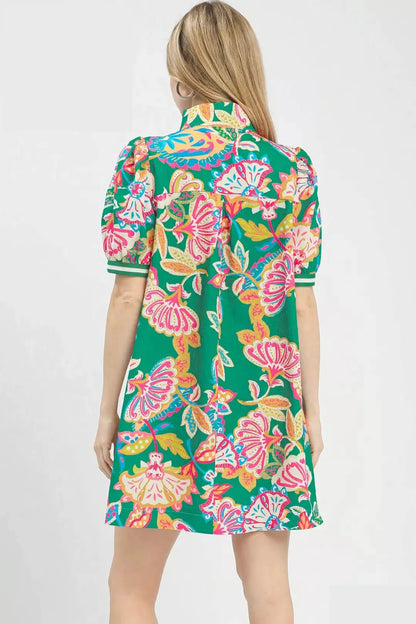 Hazel Blues® |  Umgee Jacquard Paisley Print Puff Sleeve Tunic Dress