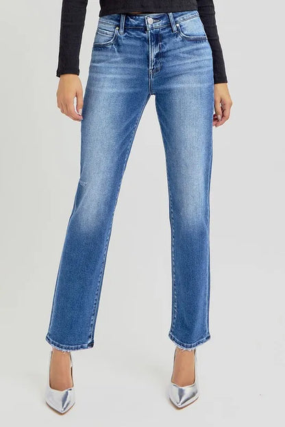 Hazel Blues® |  RISEN Mid Rise Ankle Tapered Jeans