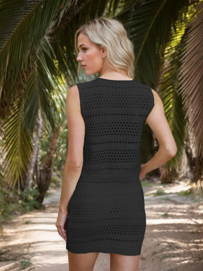 Hazel Blues® |  Openwork V-Neck Top and Skirt Knit Cover Up Set