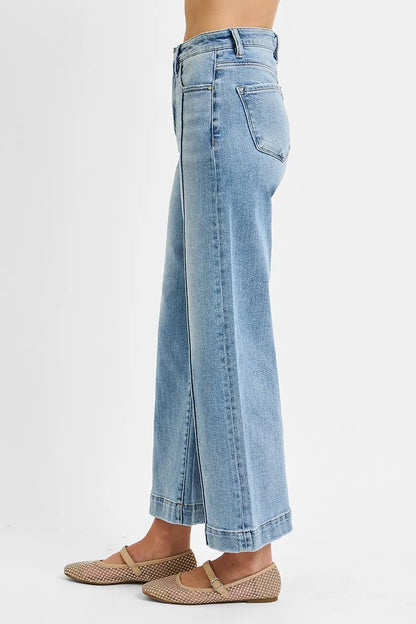 Hazel Blues® | RISEN High Rise Crop Wide Leg Jeans