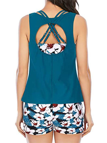 Hazel Blues® |  Cutout Printed Round Neck Three-Piece Swim Set
