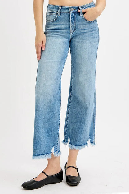 Hazel Blues® | RISEN Mid Rise Crop Wide Leg Jeans