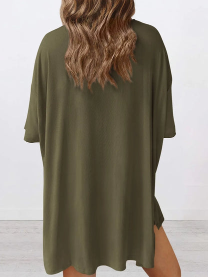 Hazel Blues® | Oversized Slit Round Neck Top and Shorts Lounge Set