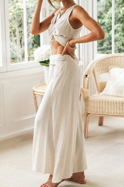 Hazel Blues® |  Drawstring V-Neck Tank and Pants Set