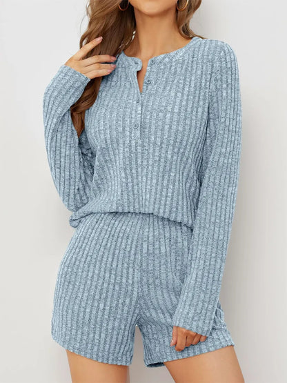 Hazel Blues® |  Ribbed Round Neck Top and Shorts Set