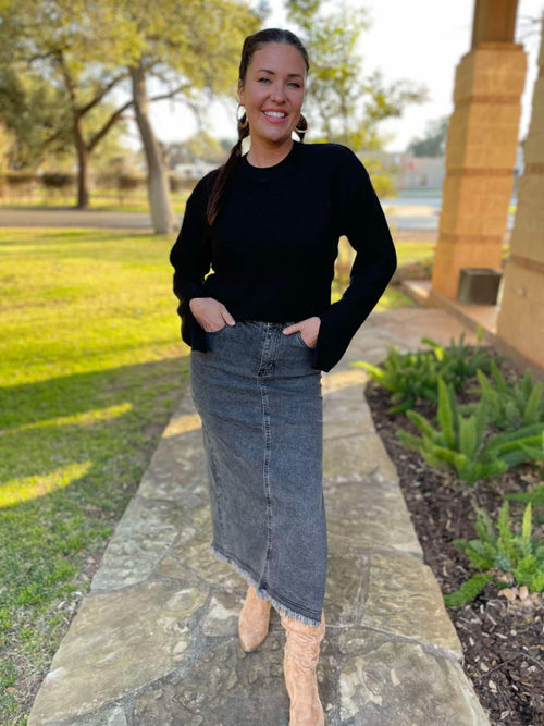Hazel Blues® |  PREORDER: Worth The Risk Black Denim Skirt