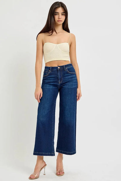Hazel Blues® |  RISEN High Rise Crop Wide Jeans