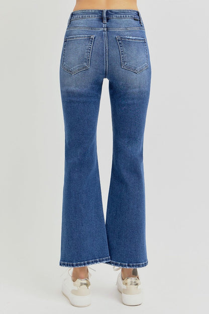 Hazel Blues® |  RISEN Distressed High Rise Crop Flare Jeans