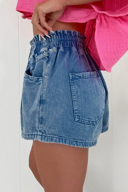 Hazel Blues® |  Drawstring High Waist Denim Shorts with Pockets