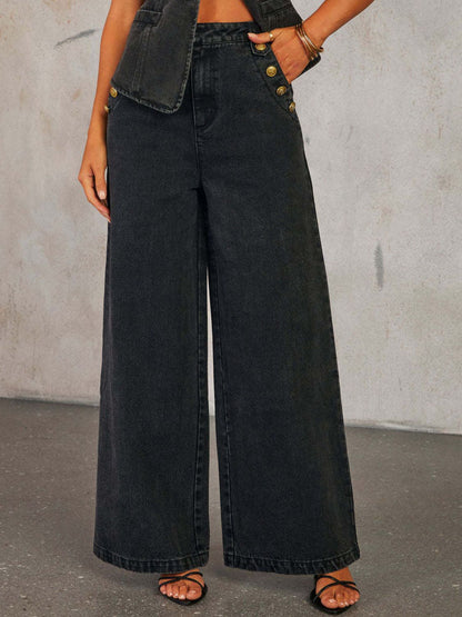 Hazel Blues® |  Button Decor High Rise Wide Leg Jeans