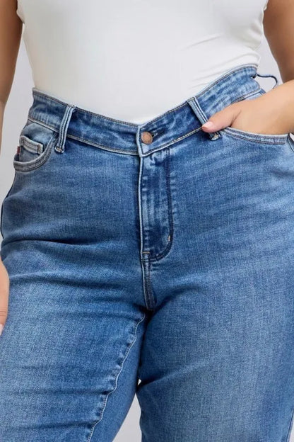 Hazel Blues® | Judy Blue High Waist V-Front Vintage Wash Straight Jeans