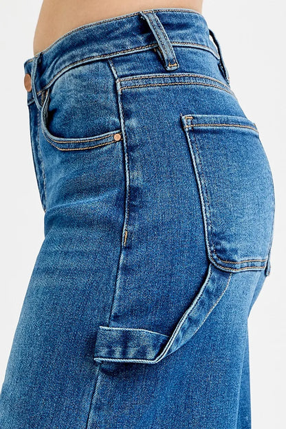 Hazel Blues® | RISEN High Rise Wide Leg Patch Detailed Jeans