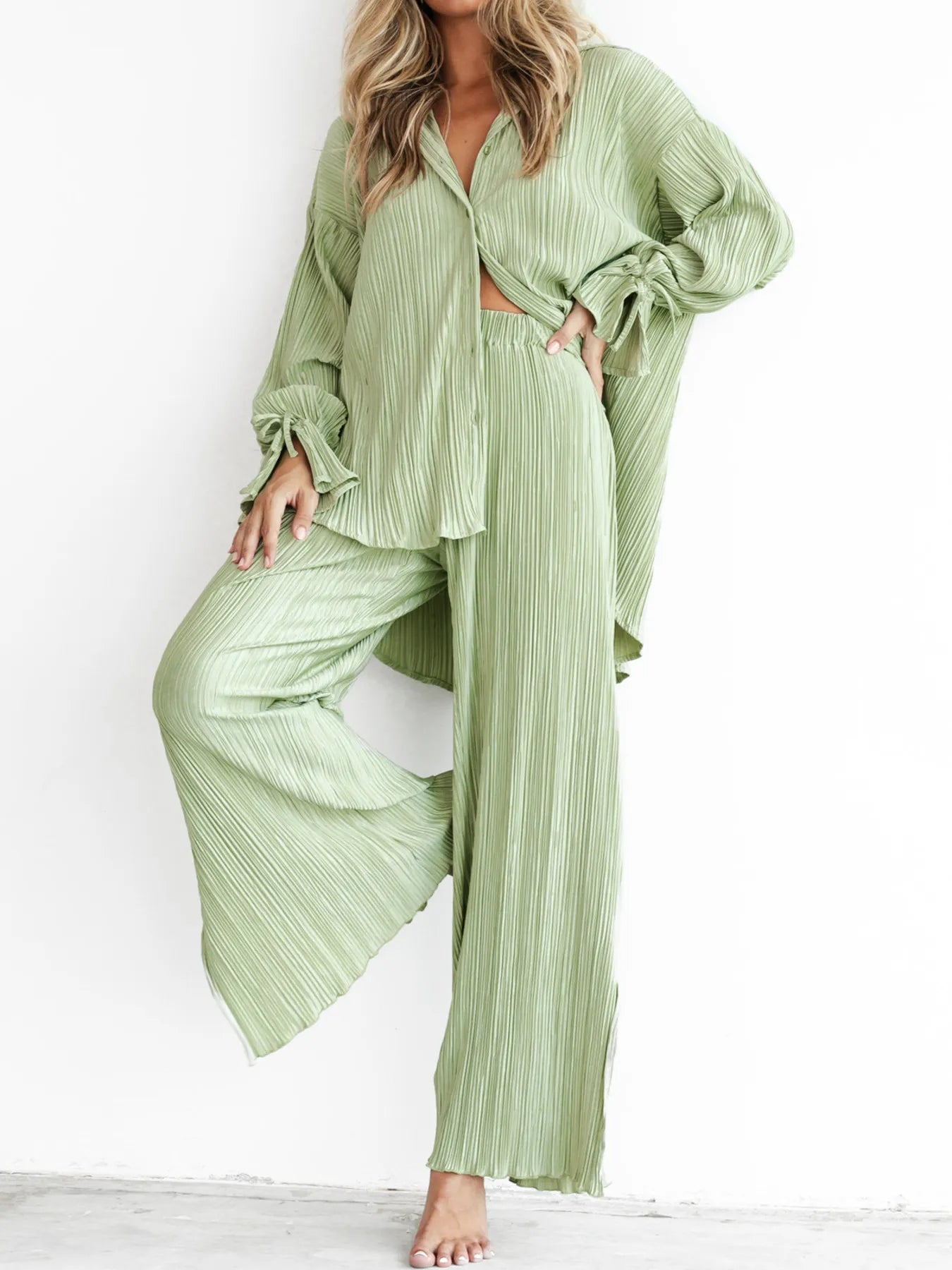 Hazel Blues® |  Button Up Long Sleeve Top and Pants Set