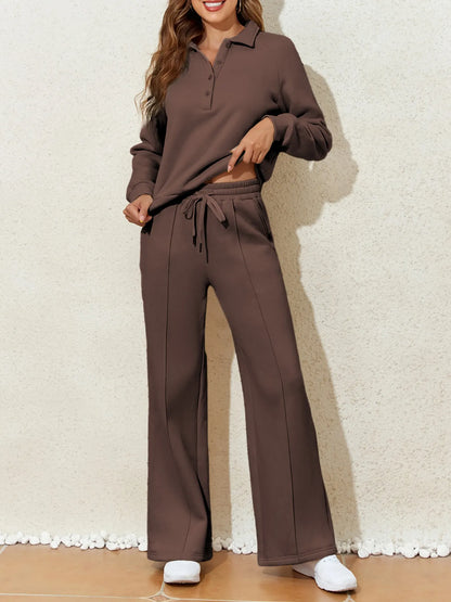 Hazel Blues® |  Collared Sweatshirt and High Waist Pants Active Set