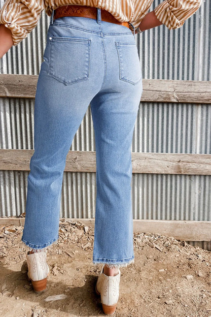 Hazel Blues® |  Mineral Wash Raw Hem High Waist Flared Jeans