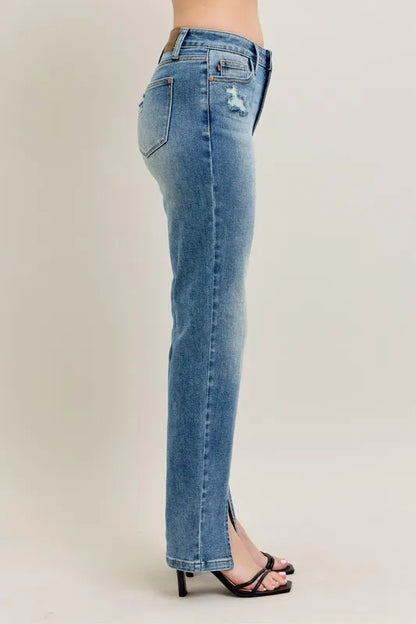 Hazel Blues® | Judy Blue High Waist Vintage Wash Front Seam & Slit Straight