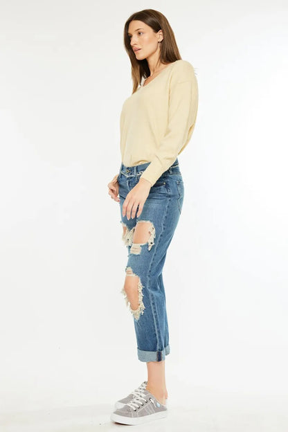 Hazel Blues® |  Kancan Distressed Mid Rise True Boyfriend Jeans