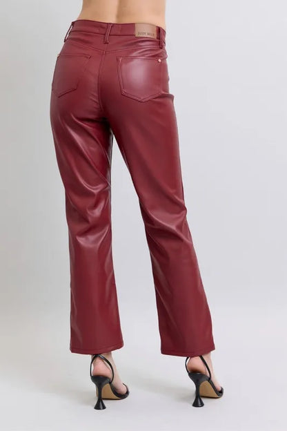 Hazel Blues® | Judy Blue High Waist Tummy Control Faux Leather Straight Pants