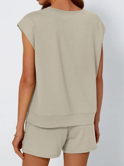 Hazel Blues® |  Round Neck Cap Sleeve Top and Shorts Set