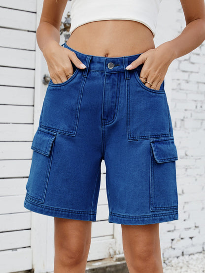 Hazel Blues® |  High Waist Denim Shorts with Cargo Pockets