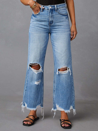 Hazel Blues® |  Distressed Raw Hem Jeans with Pockets
