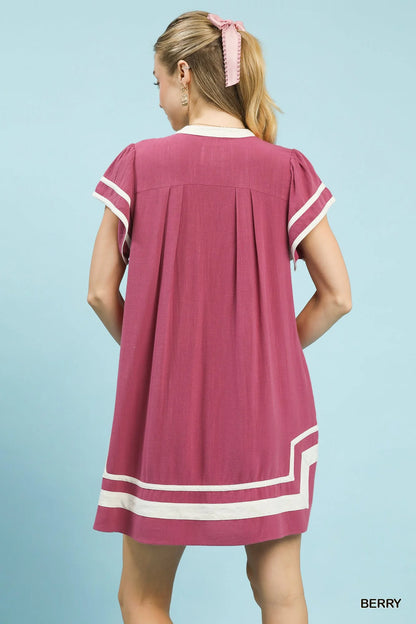 Hazel Blues® |  Umgee Linen Contrast Trim Short Sleeve Dress