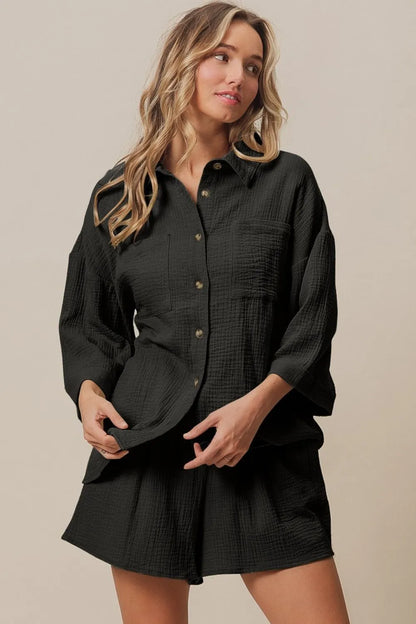 Hazel Blues® |  BiBi Crinkle Gauze Shirt and Short Set