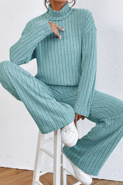 Hazel Blues® |  Mock Neck Dropped Shoulder Top and Pants Set